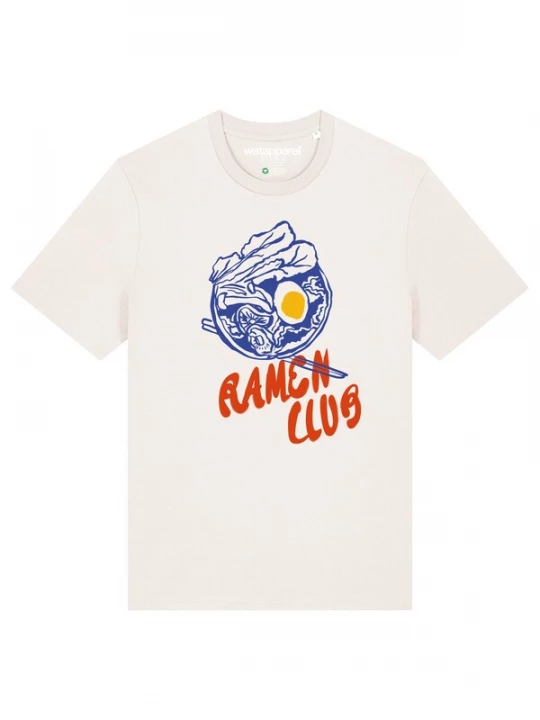 Foto van product Watapparel Shirt 'Ramen Club' enziaan / donkergeel / rood / wit