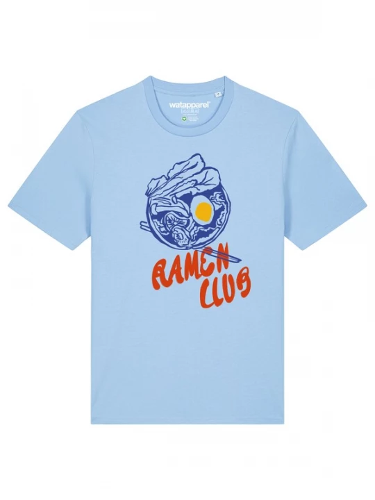 Foto van product Watapparel Shirt 'Ramen Club' enziaan / lichtblauw / donkergeel / rood