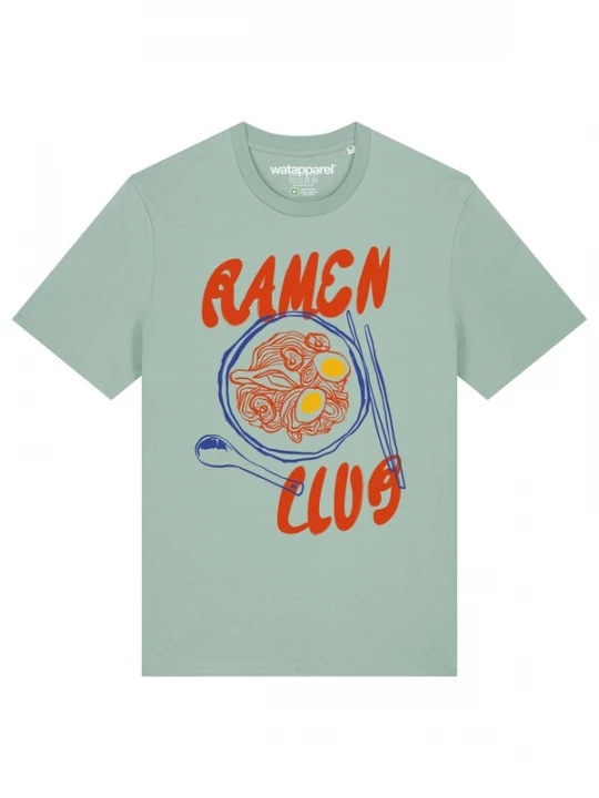 Foto van product Watapparel Shirt 'Ramen Club' kobaltblauw / geel / mintgroen / rood