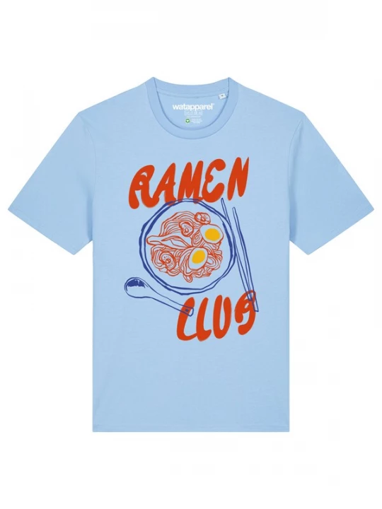 Foto van product Watapparel Shirt 'Ramen Club' saffier / lichtblauw / geel / oranjerood