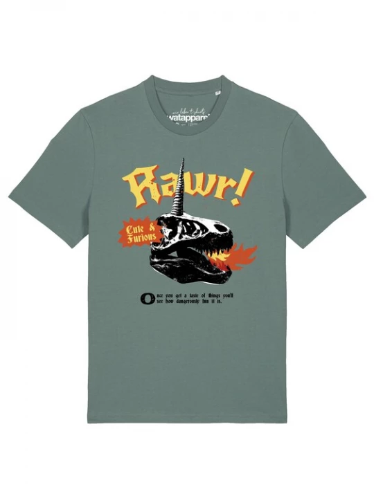 Foto van product Watapparel Shirt 'Rawr' geel / jade groen / oranjerood / zwart