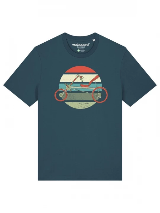 Foto van product Watapparel Shirt 'Recumbent Bike' pasteelgeel / petrol / smaragd / kiwi