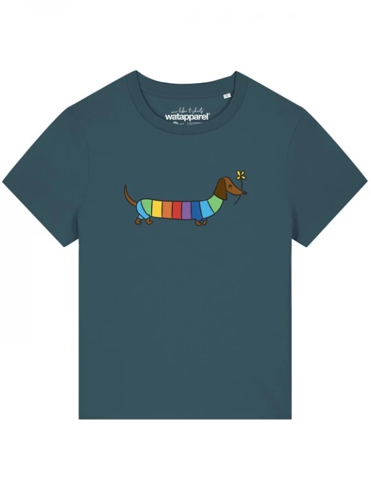 Foto van product Watapparel Shirt 'Regenbogen Dackel' petrol