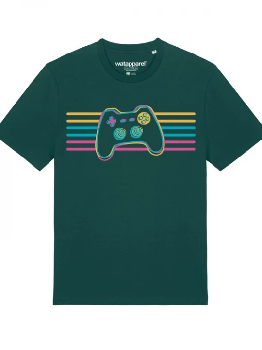 Foto van product Watapparel Shirt ' Retro Joystick ' donkergroen / gemengde kleuren