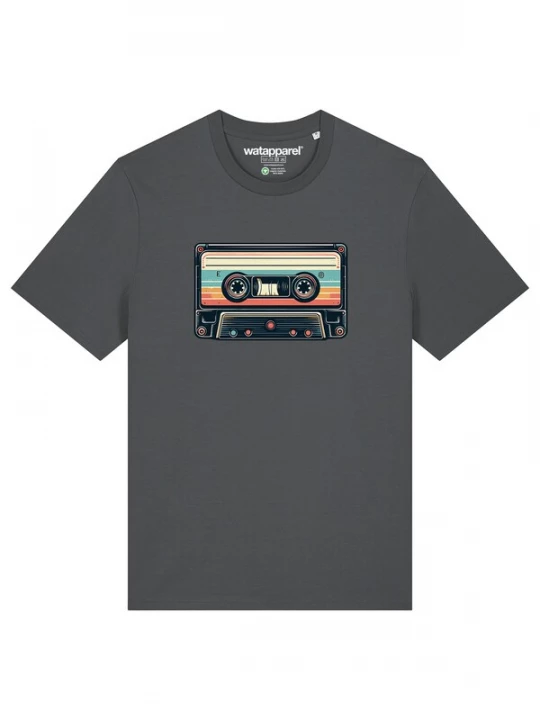 Foto van product Watapparel Shirt 'Retro Kassette' lichtblauw / antraciet / oranje / wit