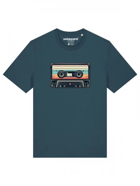 Foto van product Watapparel Shirt 'Retro Kassette' petrol / zalm roze / zwart / offwhite