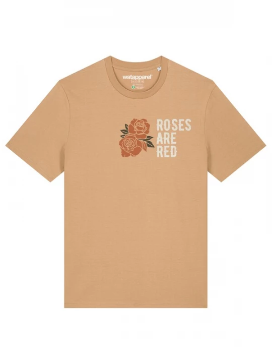 Foto van product Watapparel Shirt 'Roses Are Red' camel / donkergroen / kreeft / wit