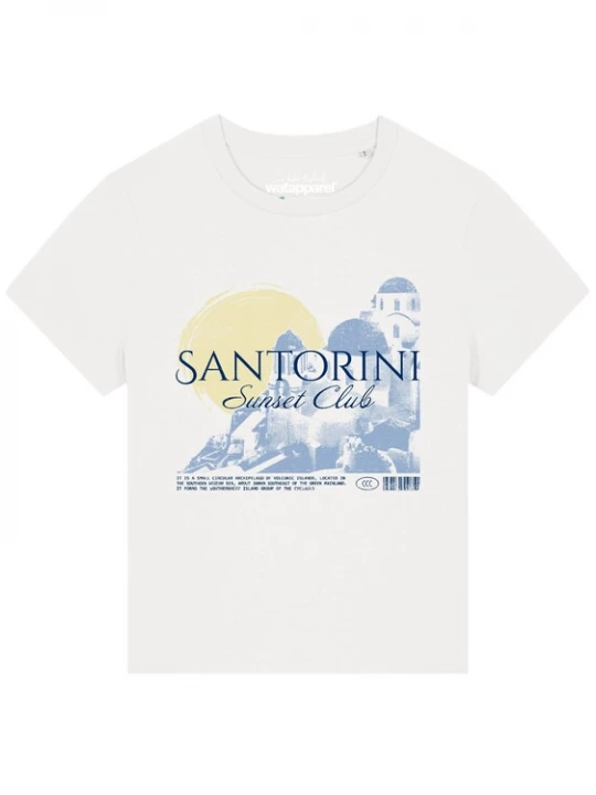 Foto van product Watapparel Shirt 'Santorini Sunset Club' blauw / geel / wit