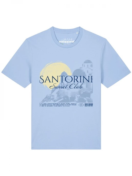 Foto van product Watapparel Shirt 'Santorini Sunset Club' lichtblauw / geel