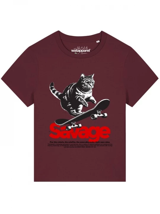 Foto van product Watapparel Shirt 'Savage Cat' bordeaux