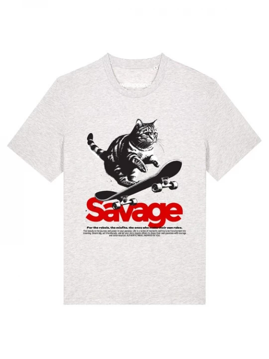 Foto van product Watapparel Shirt 'Savage cat' grijs gemêleerd / rood / zwart / wit