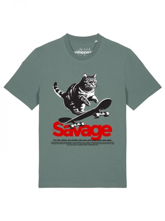 Foto van product Watapparel Shirt 'Savage cat' groen