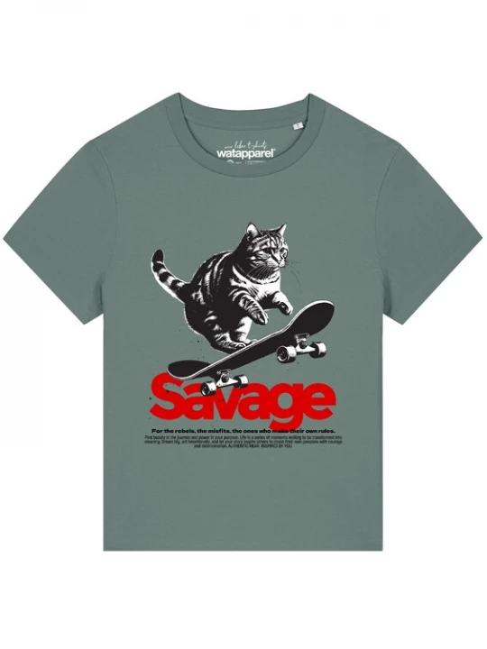 Foto van product Watapparel Shirt 'Savage Cat' groen