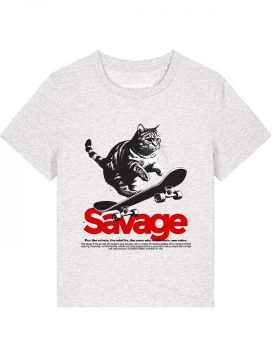Foto van product Watapparel Shirt 'Savage Cat' wit gemêleerd