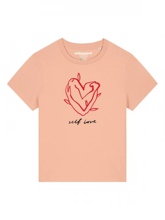 Foto van product Watapparel Shirt 'Self Love' abrikoos / rood / zwart