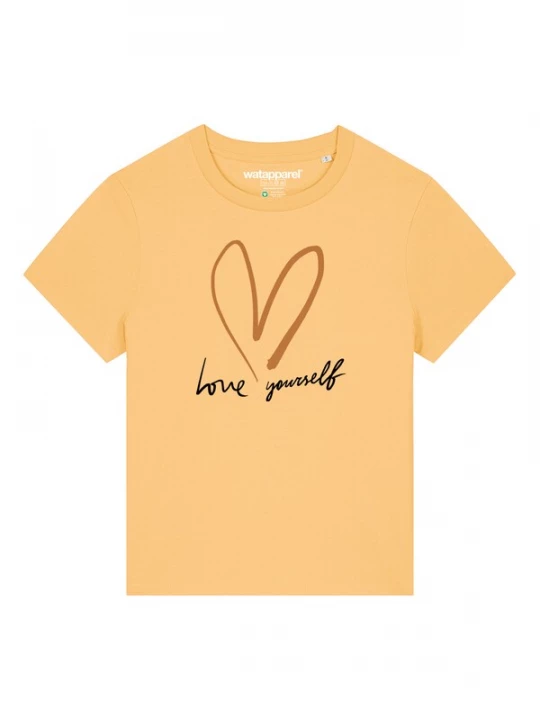 Foto van product Watapparel Shirt 'Self love' bruin / lichtgeel / zwart