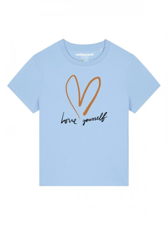 Foto van product Watapparel Shirt 'Self Love' hemelsblauw / cognac / zwart