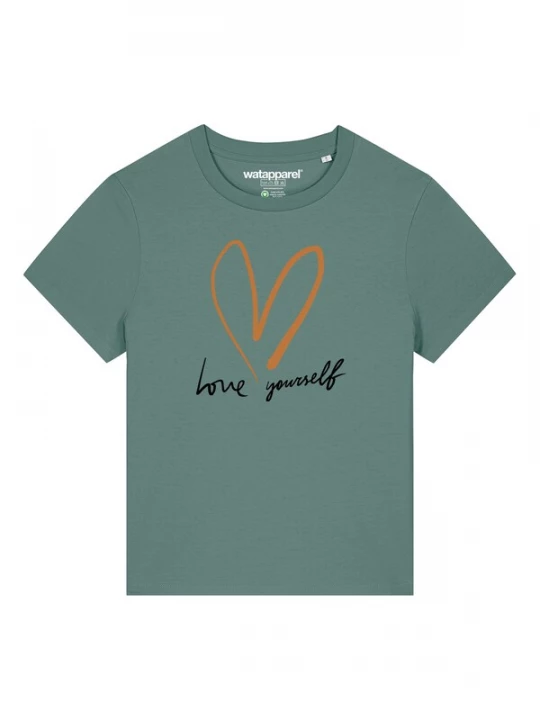 Foto van product Watapparel Shirt 'Self Love' smaragd / donkeroranje / zwart