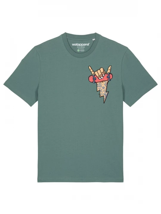 Foto van product Watapparel Shirt 'Skateboard' beige / enziaan / jade groen / cranberry