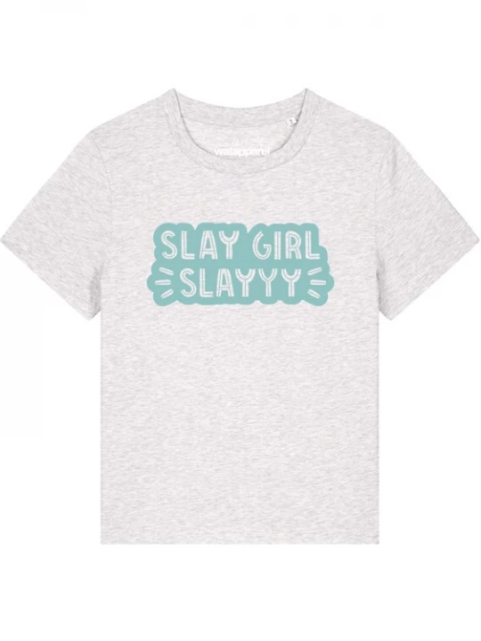 Foto van product Watapparel Shirt 'Slay girl' groen / wit gemêleerd