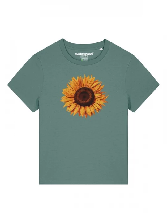 Foto van product Watapparel Shirt 'Sonnenblume' donkerbruin / goudgeel / jade groen