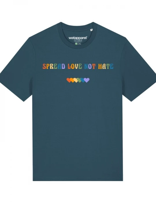 Foto van product Watapparel Shirt ' Spread Love not Hate ' petrol / gemengde kleuren
