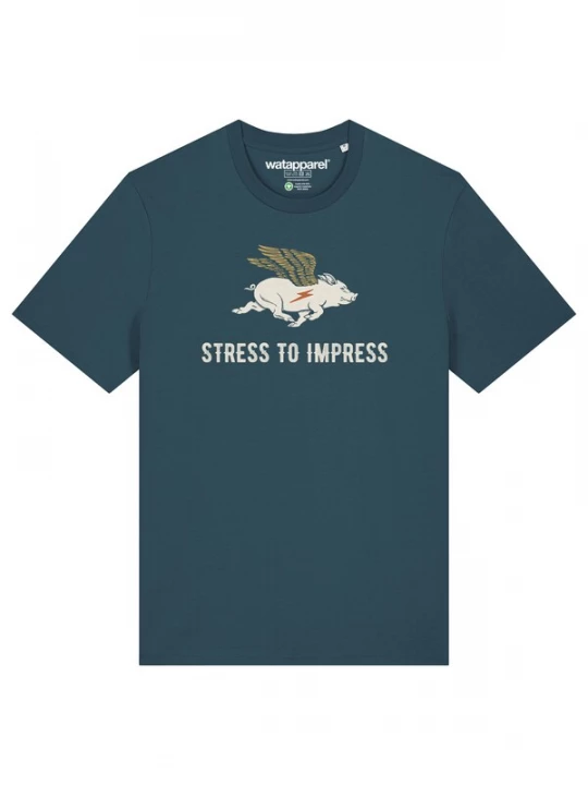 Foto van product Watapparel Shirt 'Stress To Impress' camel / bruin / petrol / wit