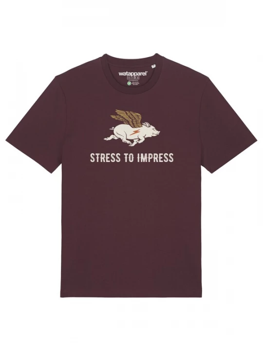 Foto van product Watapparel Shirt 'Stress to impress' camel / greige / wijnrood