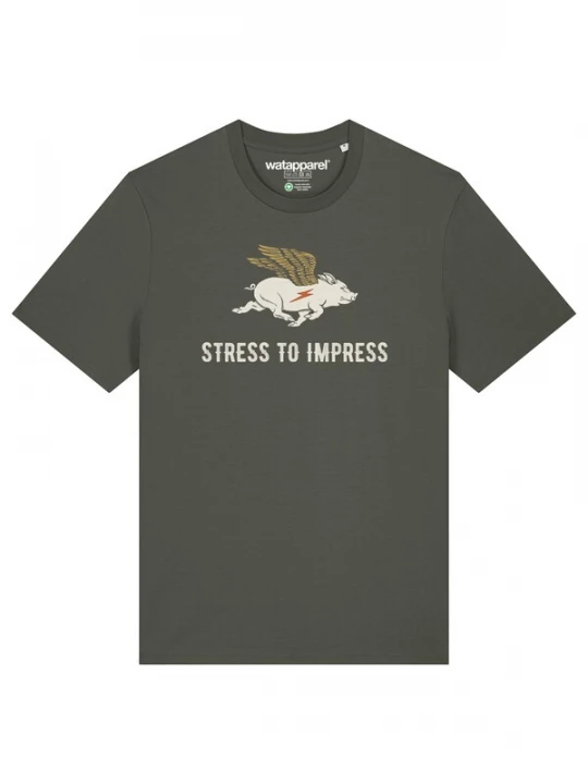 Foto van product Watapparel Shirt 'Stress To Impress' curry / lichtgrijs / olijfgroen / donkeroranje