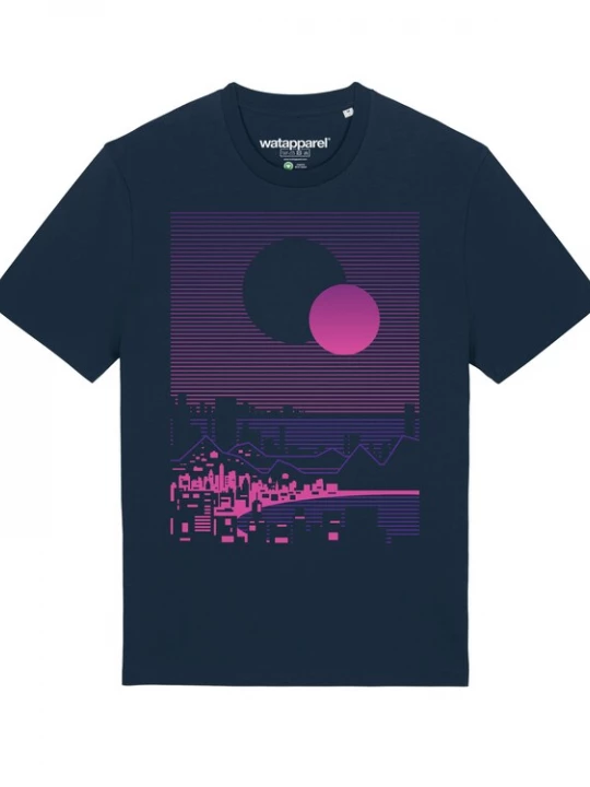 Foto van product Watapparel Shirt 'Sun and Moon Skyline' donkerblauw / neonroze