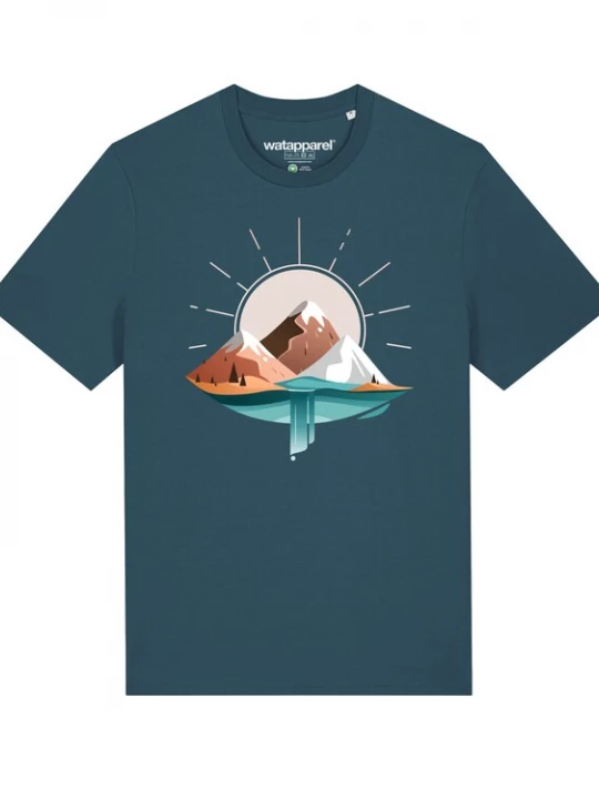 Foto van product Watapparel Shirt 'Sunrise & Lake' beige / grijs / petrol / wit