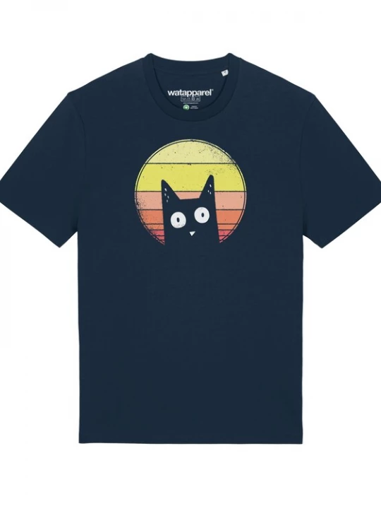 Foto van product Watapparel Shirt ' Sunset Cat ' donkerblauw / gemengde kleuren