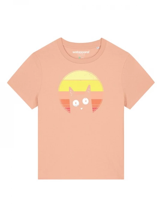 Foto van product Watapparel Shirt 'Sunset Cat' geel / abrikoos / rood / wit