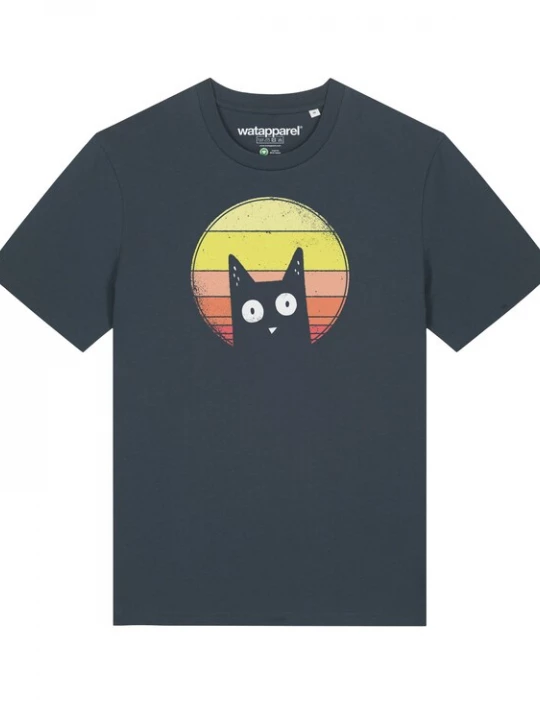 Foto van product Watapparel Shirt 'Sunset Cat' geel / antraciet / oranje / rood