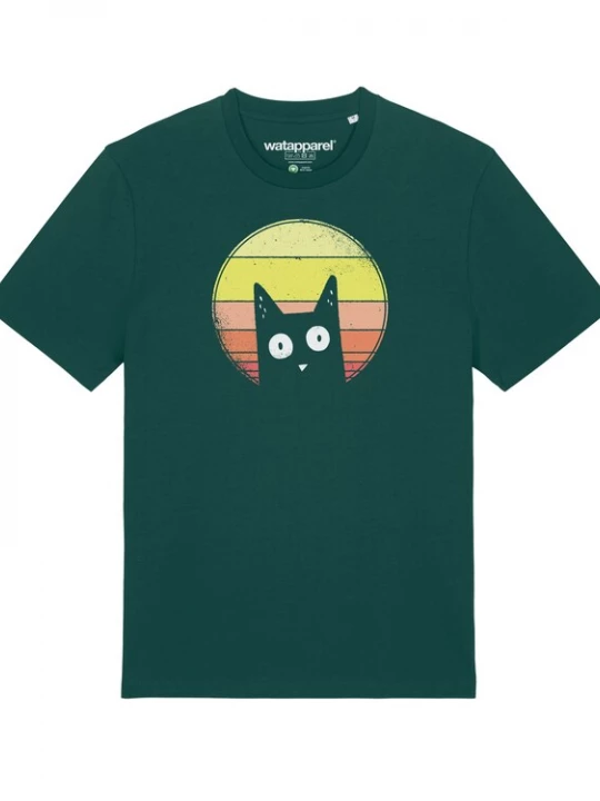 Foto van product Watapparel Shirt 'Sunset Cat' geel / donkergroen / rood / wit