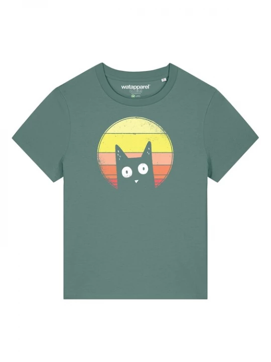 Foto van product Watapparel Shirt 'Sunset Cat' geel / groen / rood / wit