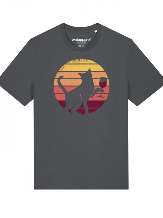 Foto van product Watapparel Shirt ' Sunset Katze & Rotwein ' antraciet / gemengde kleuren