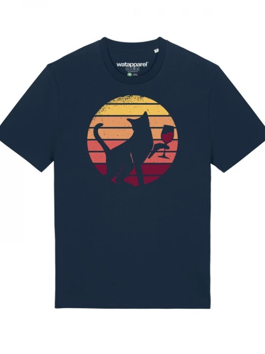 Foto van product Watapparel Shirt ' Sunset Katze & Rotwein ' donkerblauw / gemengde kleuren