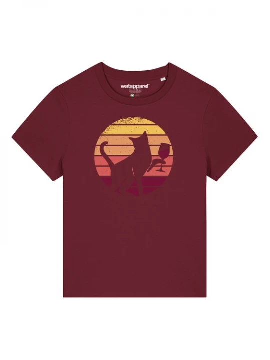 Foto van product Watapparel Shirt ' Sunset Katze & Rotwein ' geel / bordeaux