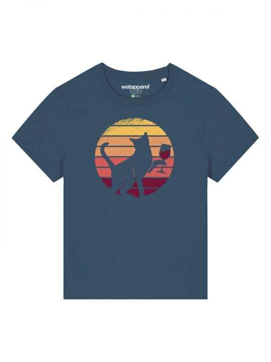 Foto van product Watapparel Shirt 'Sunset Katze & Rotwein' geel / petrol / oranje / rood