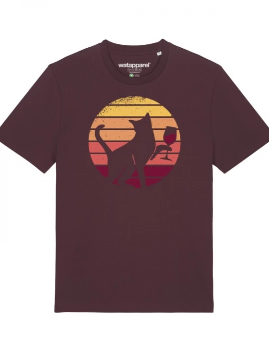 Foto van product Watapparel Shirt ' Sunset Katze & Rotwein ' gemengde kleuren / donkerrood