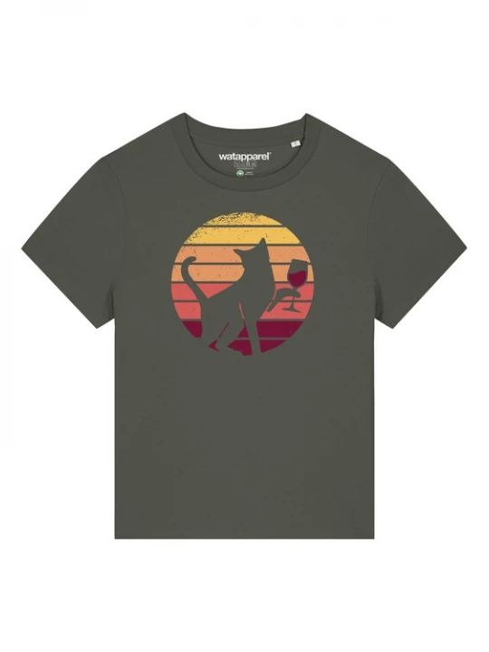 Foto van product Watapparel Shirt 'Sunset Katze & Rotwein' kaki / gemengde kleuren
