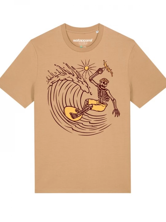 Foto van product Watapparel Shirt 'Surfing for life' camel / donkergeel / zwart