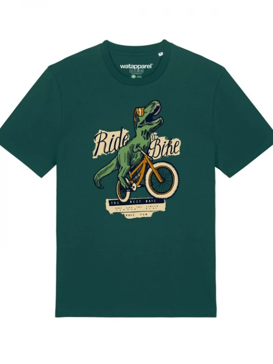 Foto van product Watapparel Shirt 'T-Rex Fahrrad' beige / lichtbruin / donkergroen / zwart
