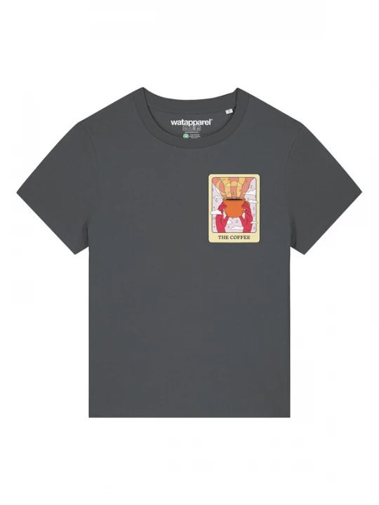 Foto van product Watapparel Shirt 'Tarot The Coffee' lichtgeel / antraciet / oranje / pink