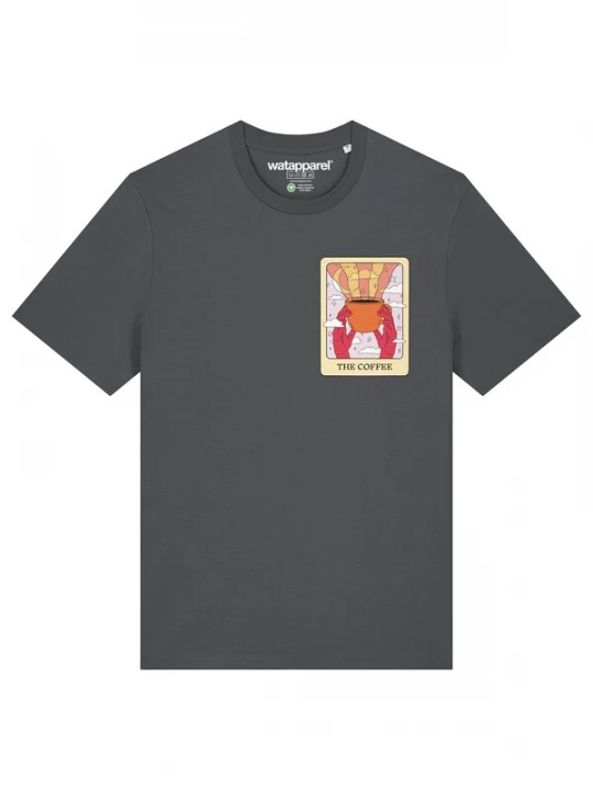 Foto van product Watapparel Shirt 'Tarot The Coffee' lichtgeel / antraciet / oranje / rood
