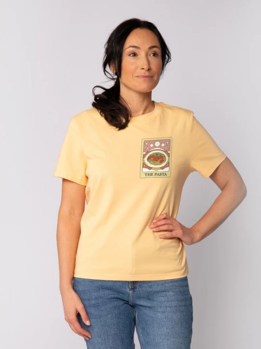 Foto van product Watapparel Shirt 'Tarot The Pasta' lichtgeel / oudroze / rood