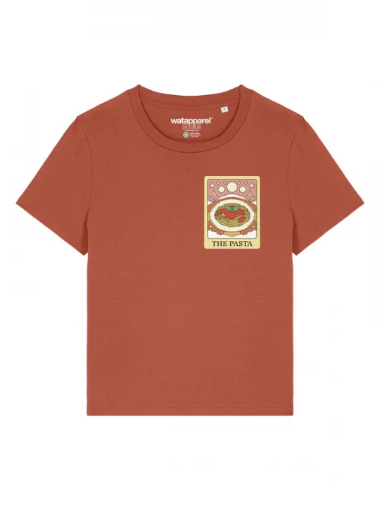 Foto van product Watapparel Shirt 'Tarot The Pasta' pasteelgeel / lichtgeel / lichtoranje / roestrood