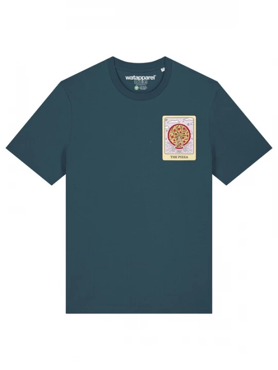 Foto van product Watapparel Shirt 'Tarot The Pizza' geel / petrol / pink
