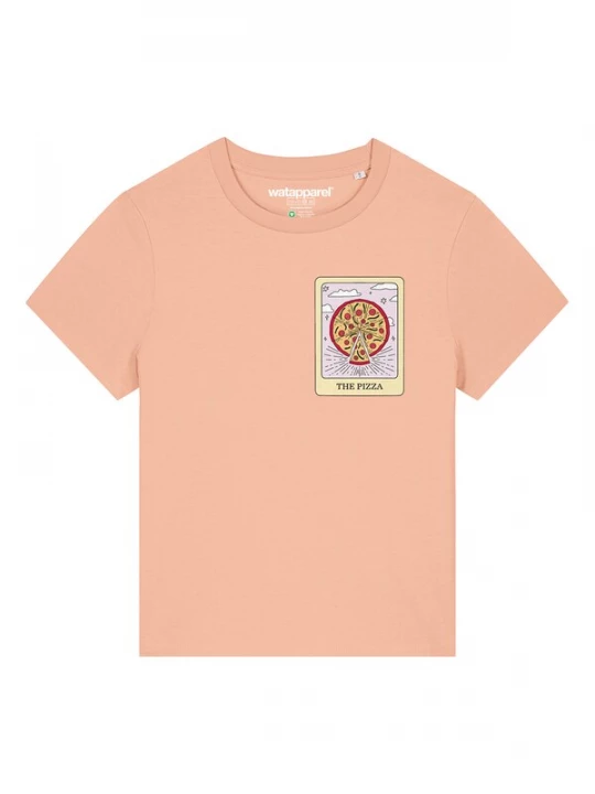 Foto van product Watapparel Shirt ' Tarot The Pizza ' lichtgeel / abrikoos / rood / wit